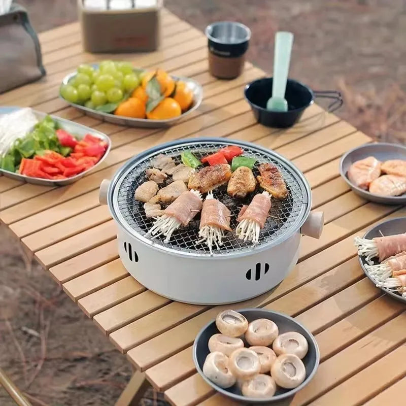 Portable Stainless Steel Charcoal BBQ Grill with Removable Cooking Grate for Indoor and Outdoor Cooking