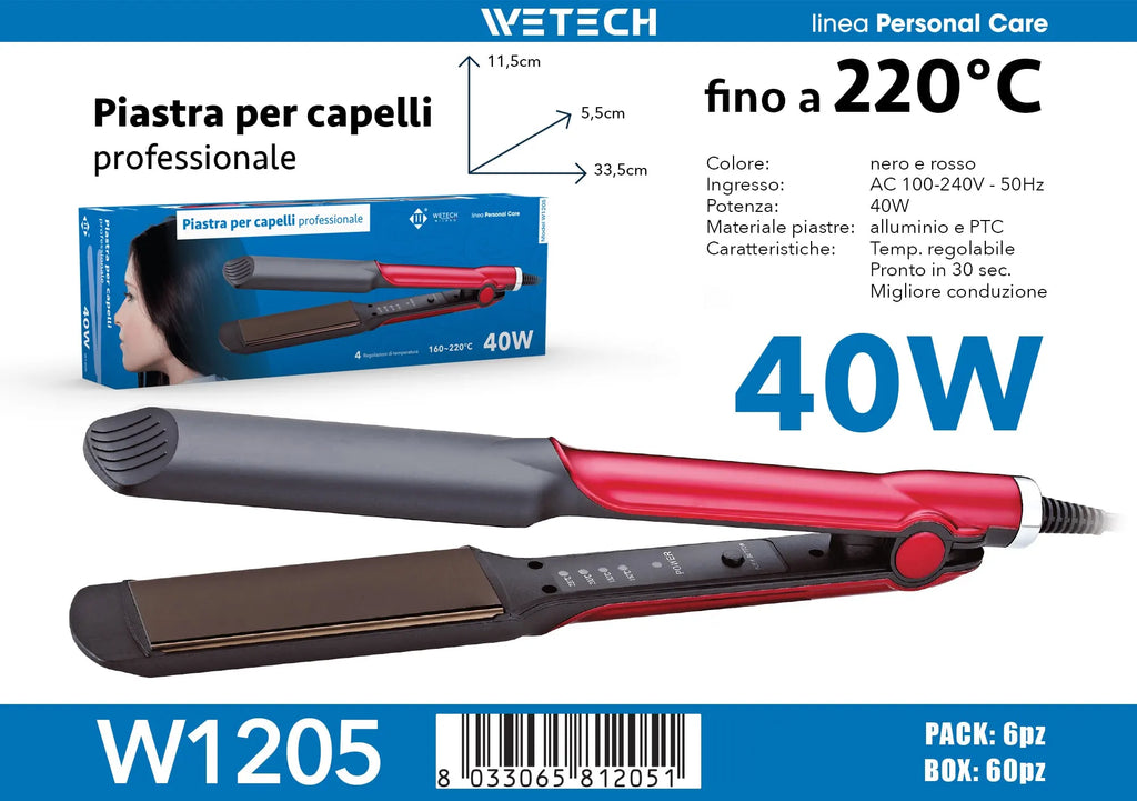 360° Swivel Power Cord Hair Straightener Flat Iron, 160‑220°C Adjustable Temperature
