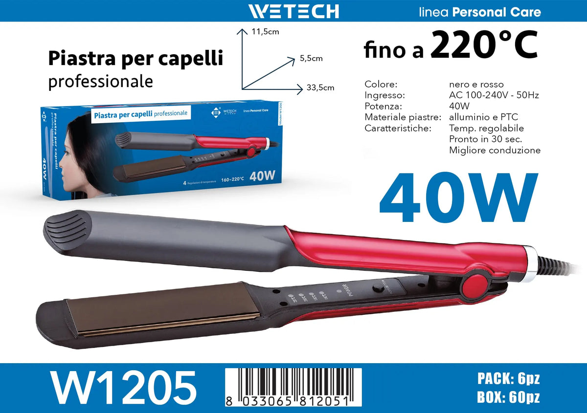 360° Swivel Power Cord Hair Straightener Flat Iron, 160‑220°C Adjustable Temperature