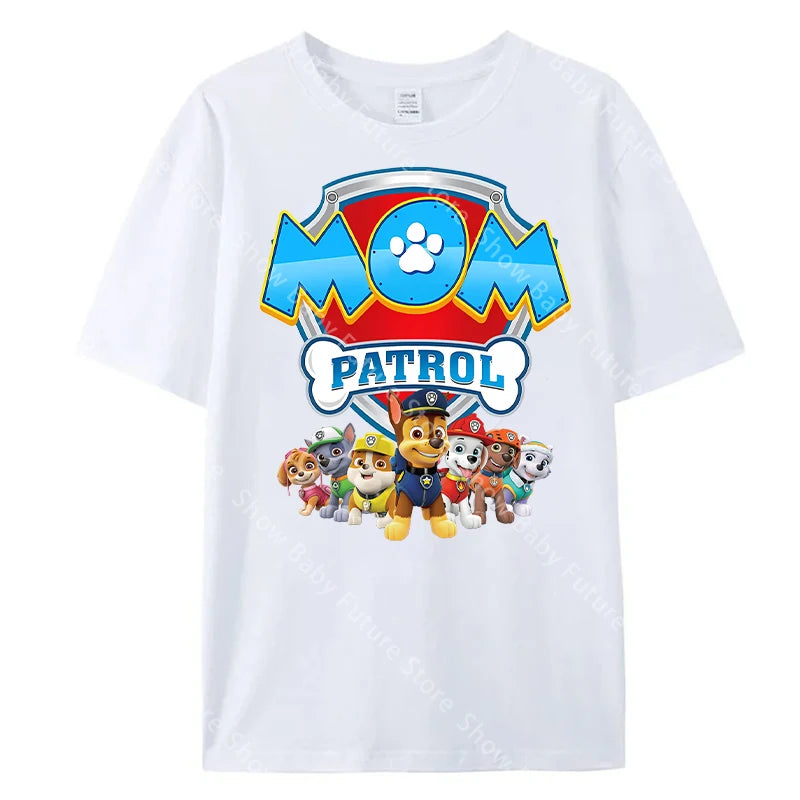 Paws Patrols Adult Dad Mom T-Shirt Tops Man Woman Summer Parent-child Clothing Tee Family Clothes Cartoon Anime Birthday Gifts