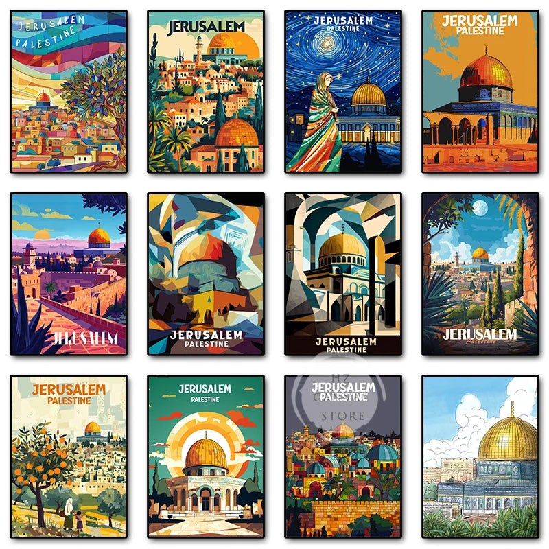 Jerusalem Palestine Travel Poster Religious Shrines Mosque Prints Canvas Painting Wall Art Pictures for Living Room Home Decor