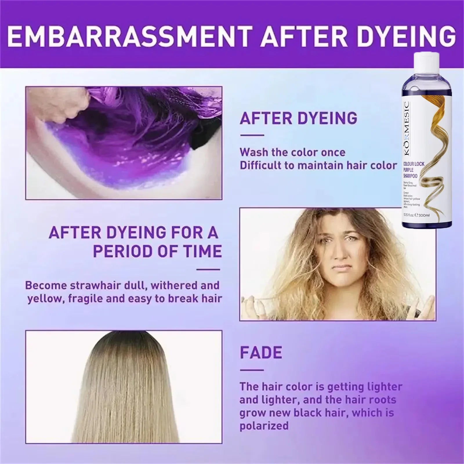 300Ml Color Fixing Purple Shampoo Lock Color Cover Gray Hair