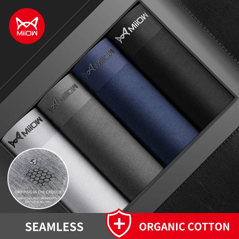 MiioW 4Pcs Organic Cotton Men Boxers Shorts Antibacterial Innerwear
