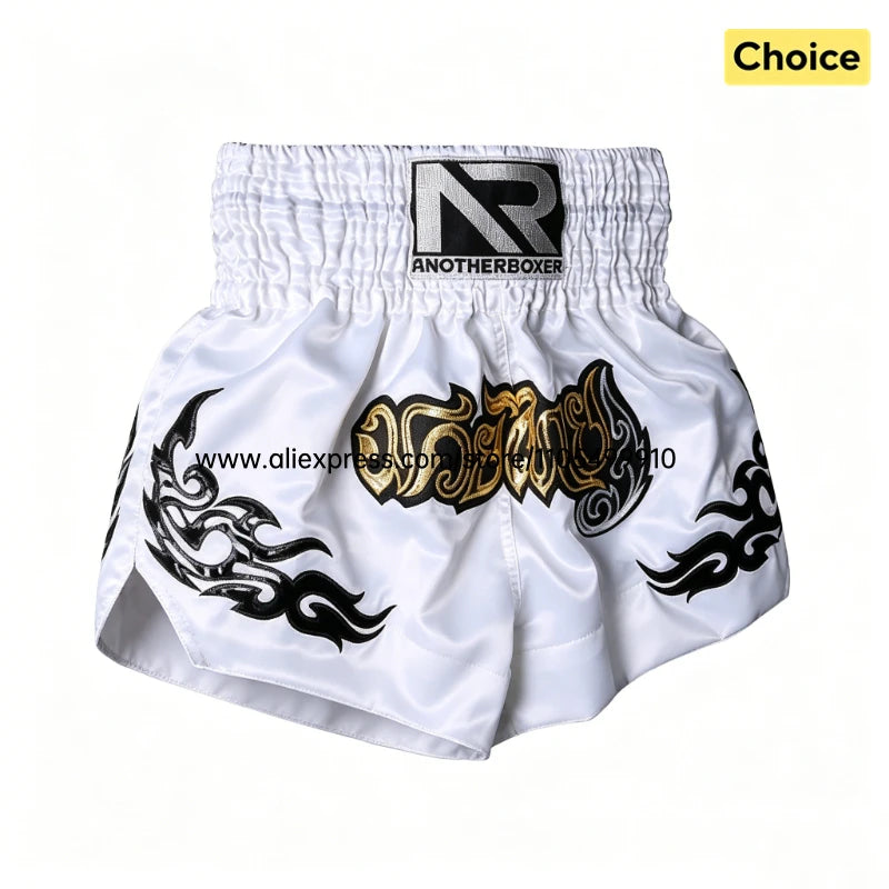 Tiger Muay Thai Shorts Embroidery Boxing Shorts Satin Kickboxing Fight Wear Men Women Kids MMA Training Competition Pants Blue