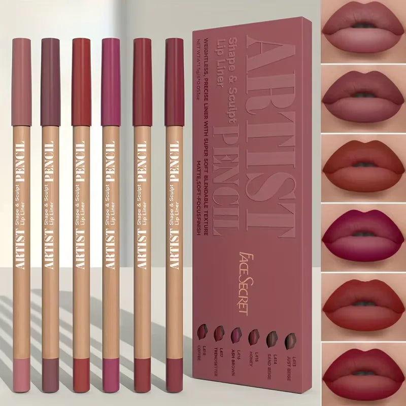 6pcs Velvet Matte Lip Liner Pencils Set Long-Lasting Non-Drying