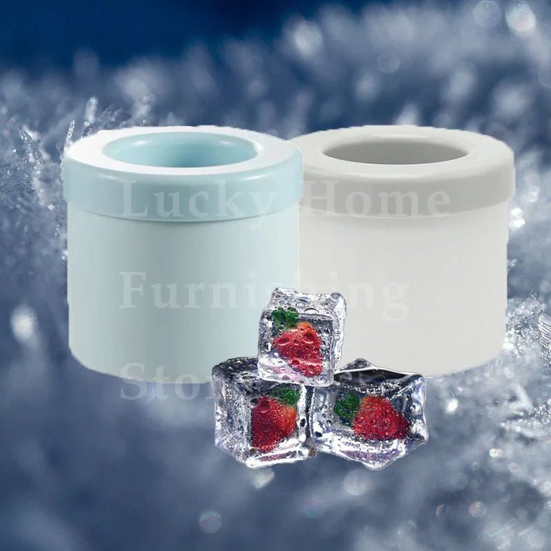 2-in-1 2/1pcs Ice Bucket & Maker, Round Silicone Mold with Quick Freeze Tray