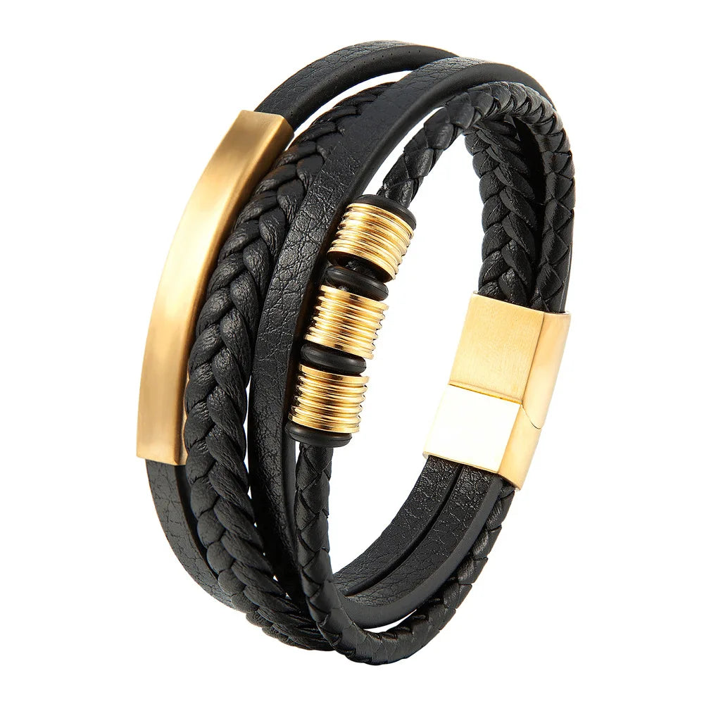 Charm Braid Rope Bracelet For Men Stainless Steel Magnetic Buckle Genuine