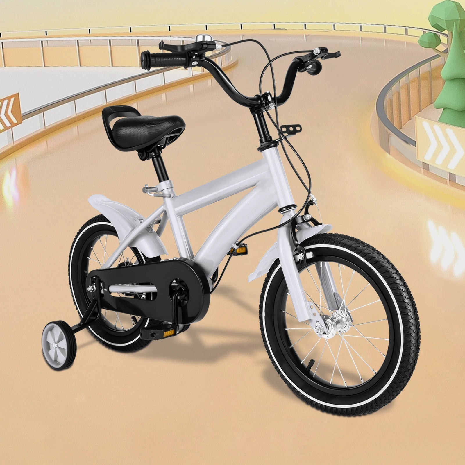 14inch Children's Bicycle with Training Wheel for 2-5 Year-Old Boys and Girls, Height Adjustable Kids Bike White/Yellow/Red/Blue