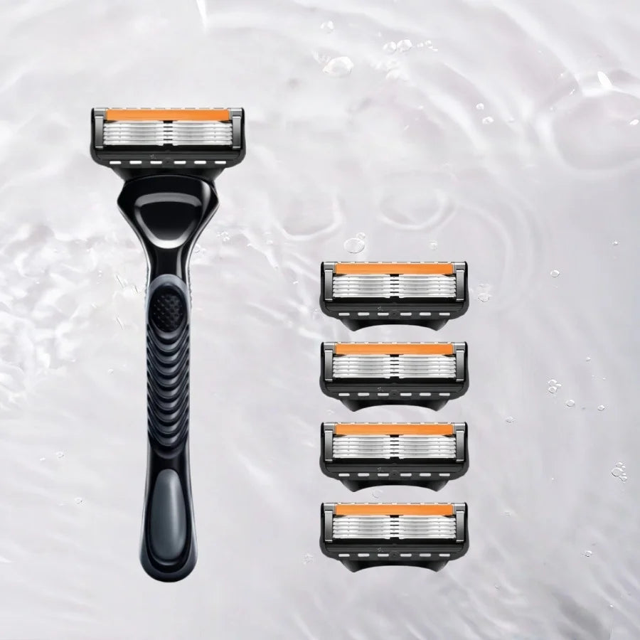 High Quality Men's Manual Safety Shaver with Handle Offered, 4 German 5 Layer Stainless Steel Shaver Blades