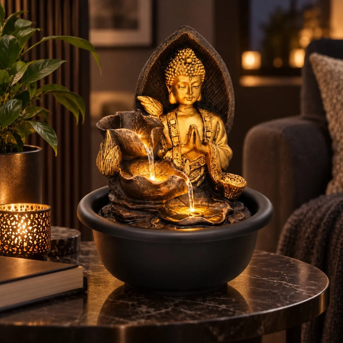 Decorative Buddha Water Fountain with LED Lighting for Indoor and Outdoor Use