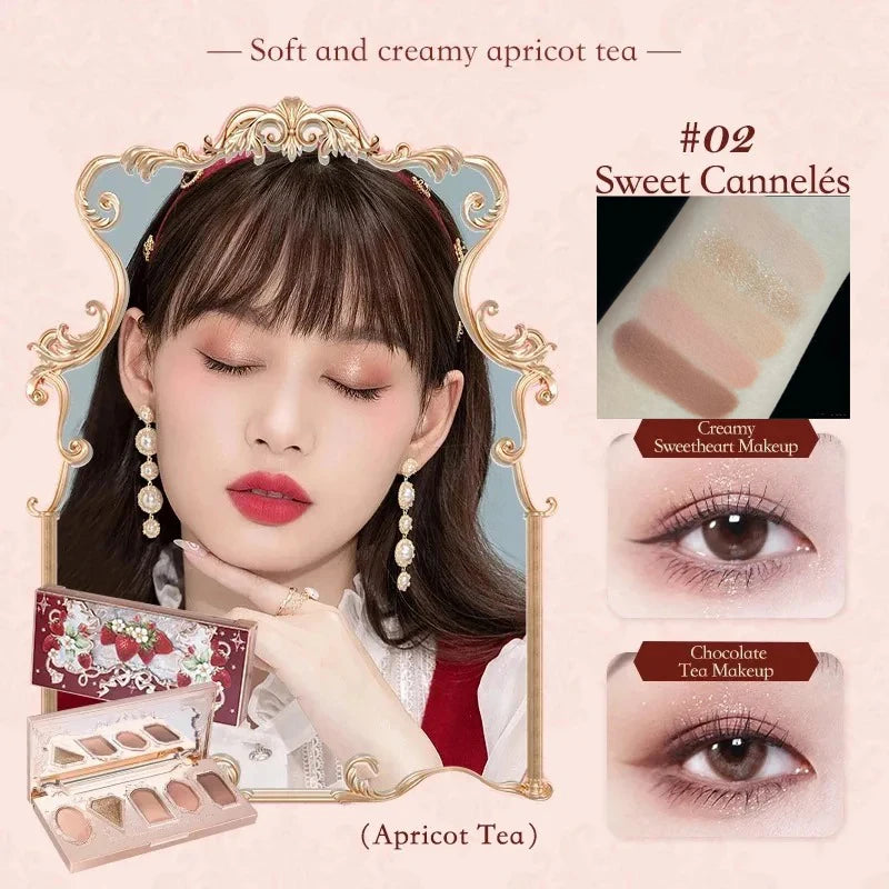 Flower Knows Strawberry Rococo Eyeshadow Pressed Glitter 5 Color Eye Shadow Creamy Texture Natural Bronze Cosmetic Eye Shadows
