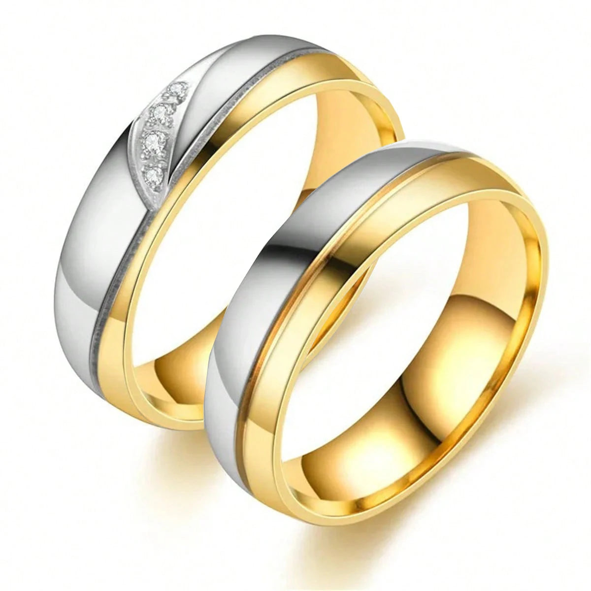 Fashion Stainless Steel Couple Rings For Men Women with Rhinestones