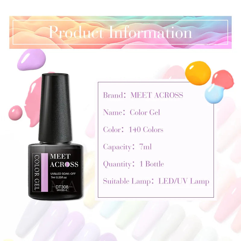 MEET ACROSS 7ml Purple Nail Gel Polish Semi Permanent Nail Art For Nails Decoration