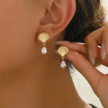 Summer Starfish Imitation Pearl Drop Earrings for Women Fashion Metal Shell Earring Summer Day Beach Vacation Style Jewelry Gift