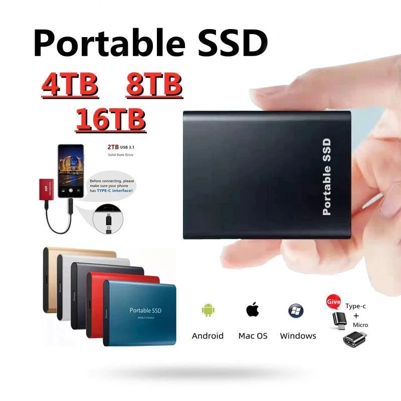 Durable external hard disk 16TB 8TB SSD solid state mobile hard disk USB3.1 high-speed transmission storage device