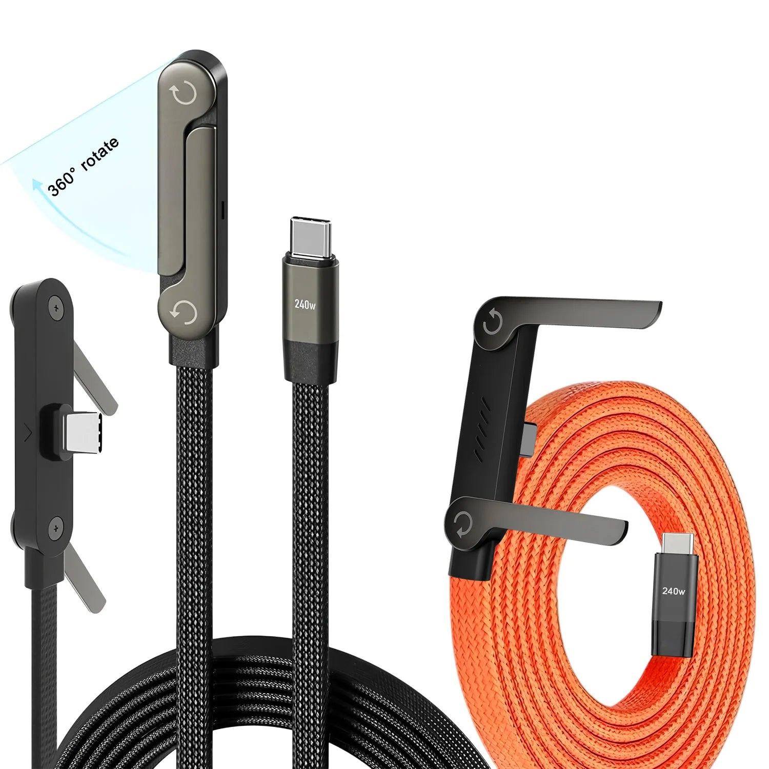 USB Type-C 240W Super Fast Charging Cable 2-in-1 Folding Holder For iPhone 15-17 Android Phone Charger Cable USB To Type-C