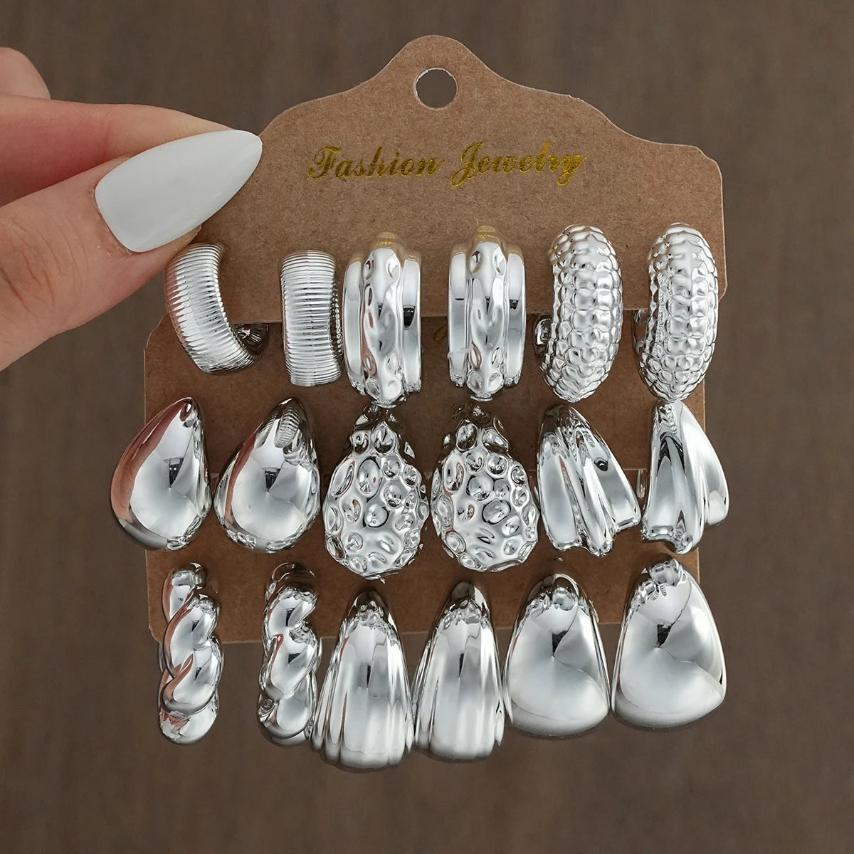 18Pcs/Set Vintage Punk Waterdrop Hoop Earring for Women Fashion Gold Silver Color Exaggerated CCB Earring Daily Wear Jewelry New