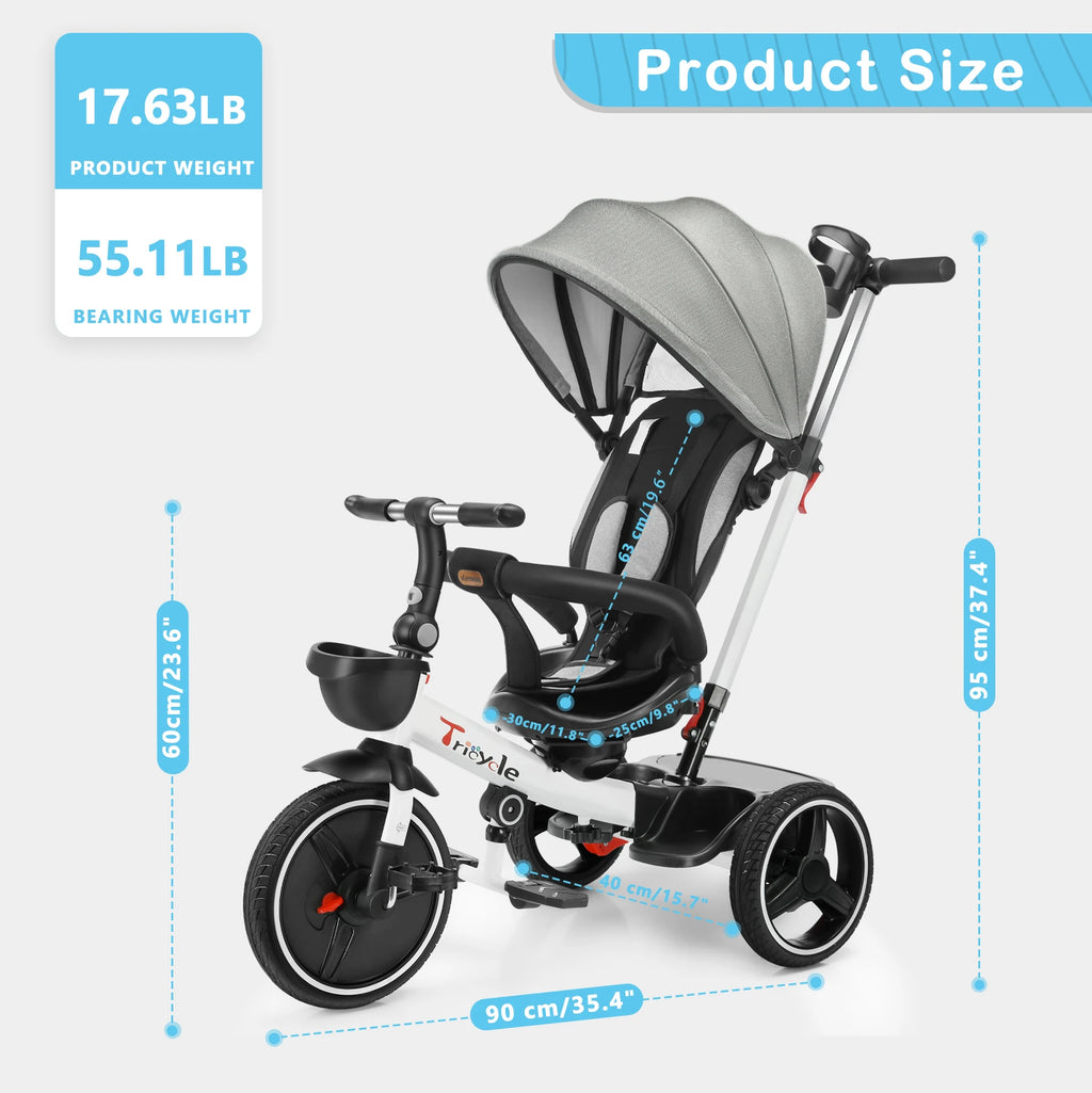 5-in-1 Baby Tricycle & Push Bike Steering Stroller (18 Months-5 Years) - Ideal for Toddlers & Preschoolers, Outdoor Camping Toys