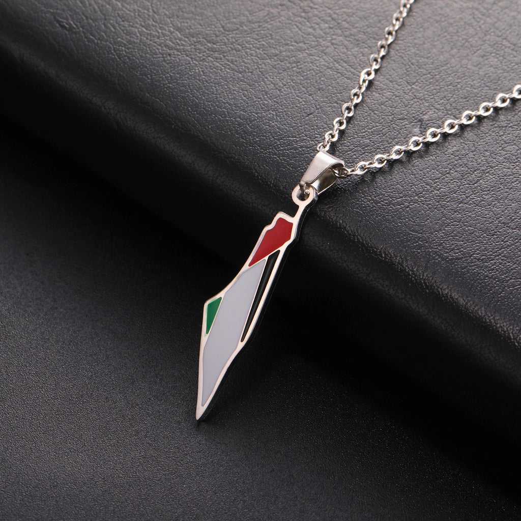 Lucktune Palestine Flag Map Enamel Pendant Necklace for Women Men Stainless Steel Map Geography Chain Necklace Jewelry Gift New