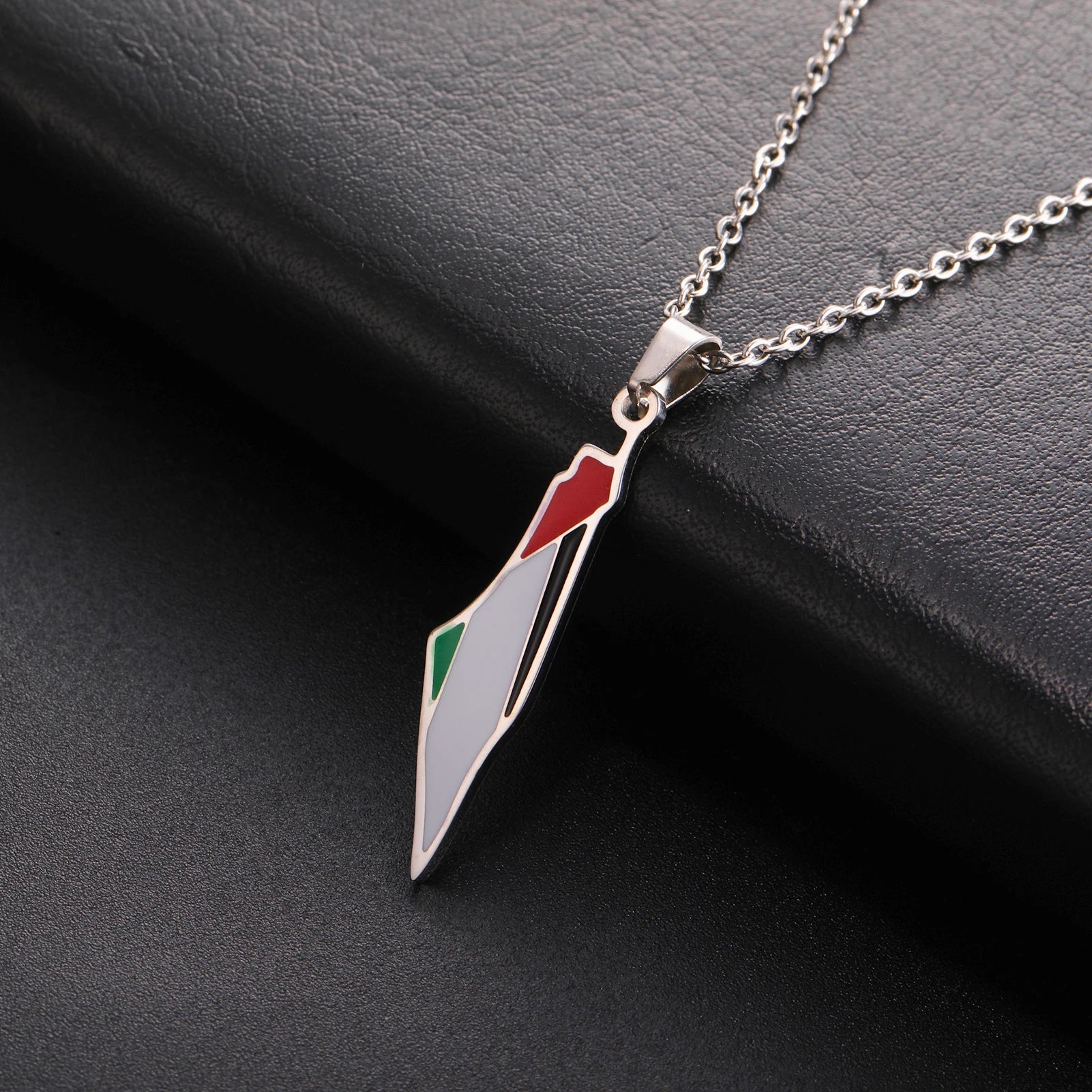 Lucktune Palestine Flag Map Enamel Pendant Necklace for Women Men Stainless Steel Map Geography Chain Necklace Jewelry Gift New