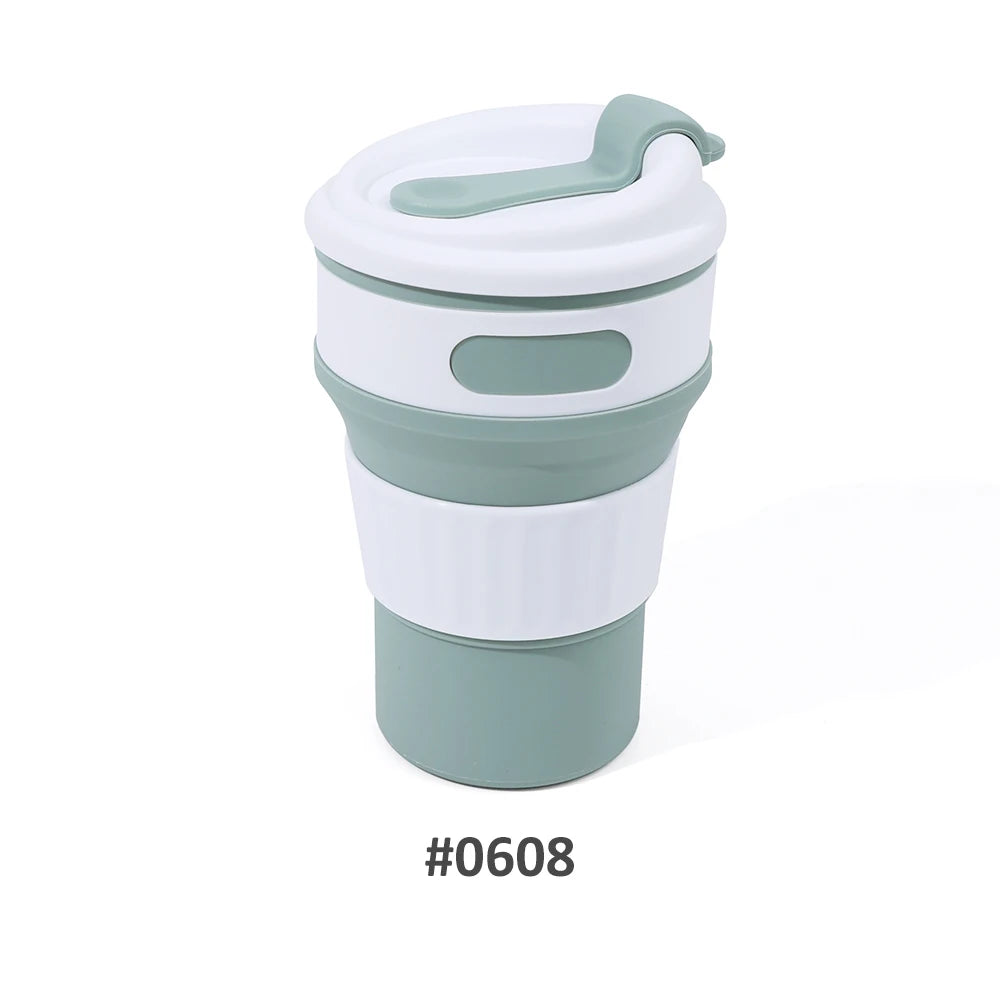 350ML Food-Grade Silicone Folding Cup Portable Travel Mug with Lid Leak Proof Collapsible Reusable for Hot Cold Drinks Outdoor