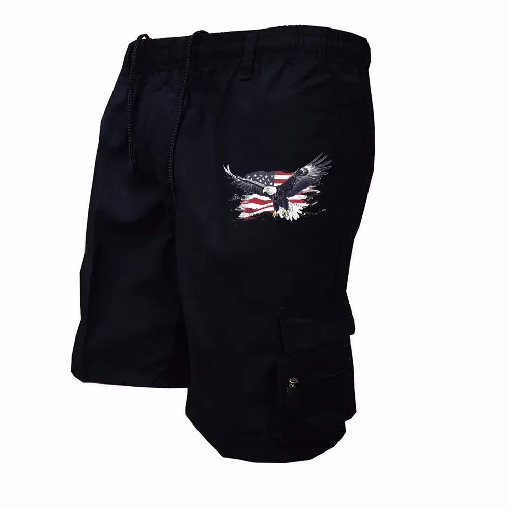 American Flag Printed Cargo Shorts Independence Day Eagle Shorts