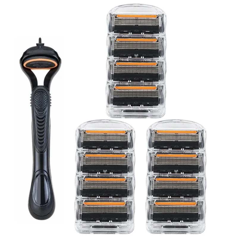 Retro Stainless Steel Manual Shaver with 5-Layer Razor Blade Reusable Wet Shaving Scratch Resistant Hair Removal Tool