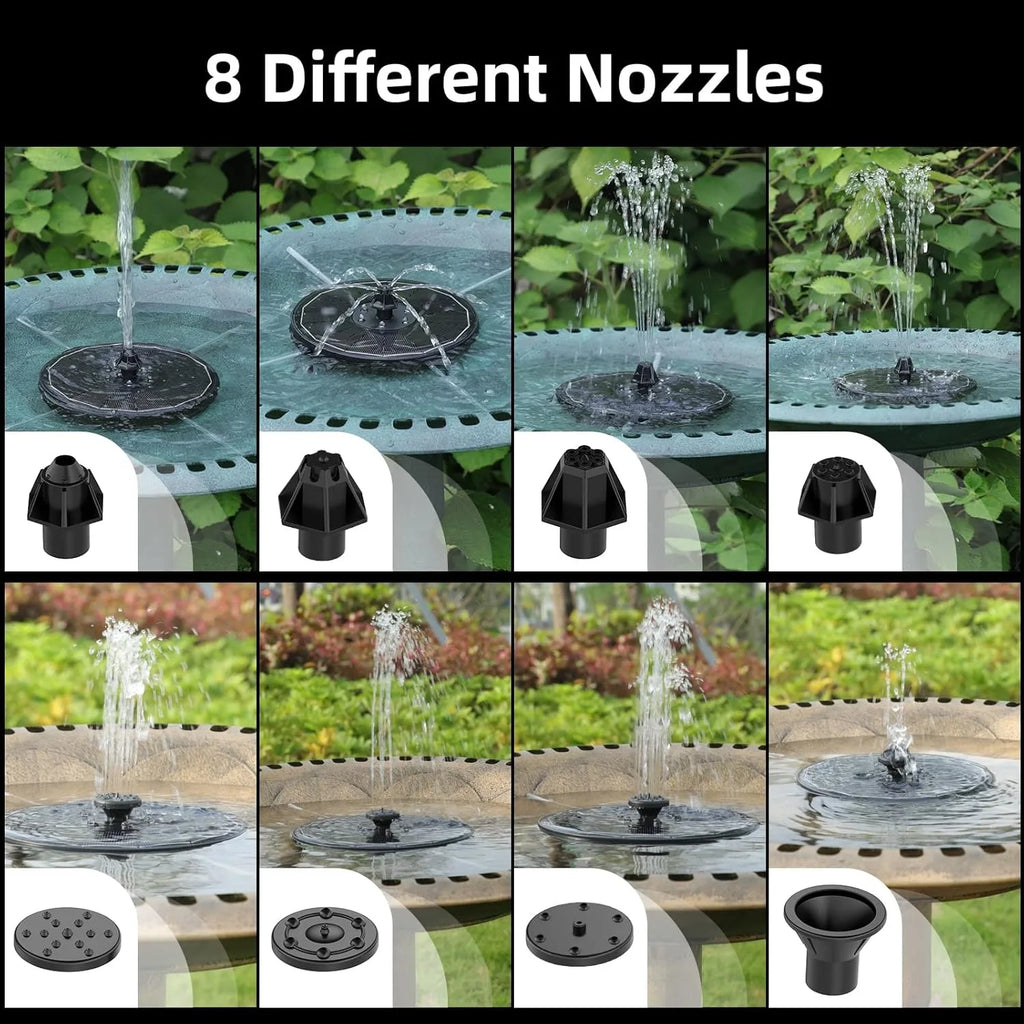 Solar Fountain Pump with LED Lights 8 Nozzles for Garden Pond Bird Bath Outdoor Decor