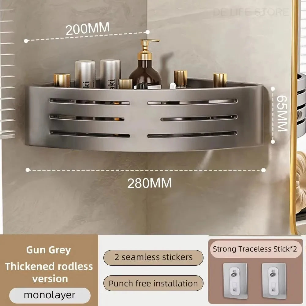 Drill-Free Aluminum Corner Shelf for Bathroom
