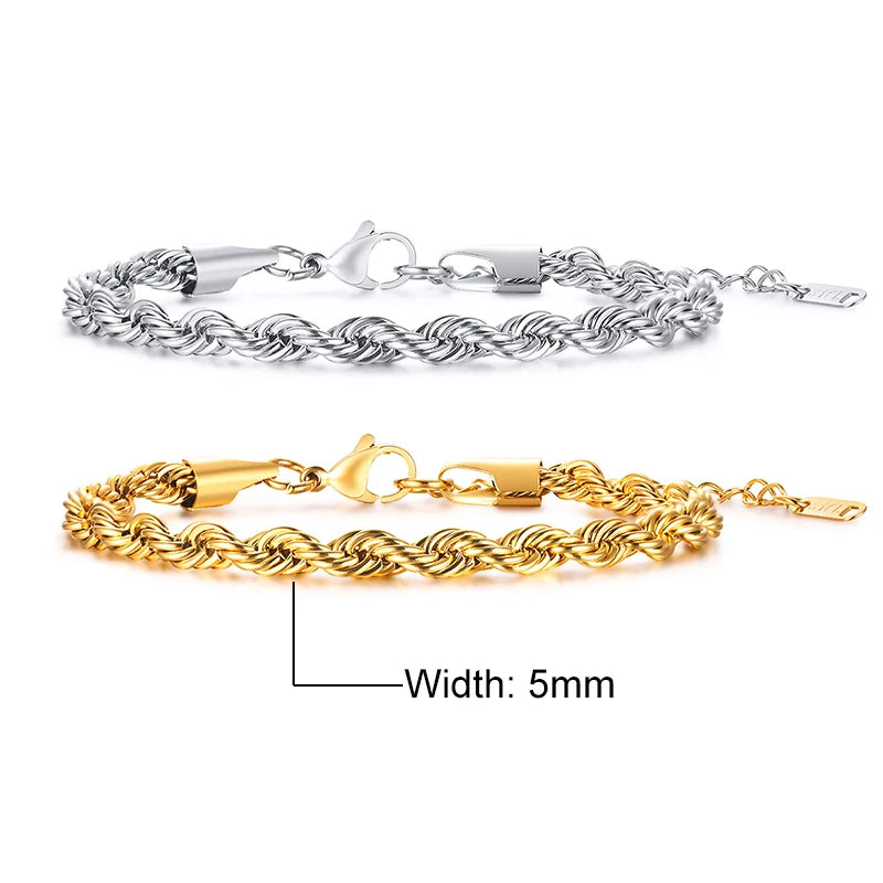 Vnox Unisex Rope Chain Bracelets for Men Women