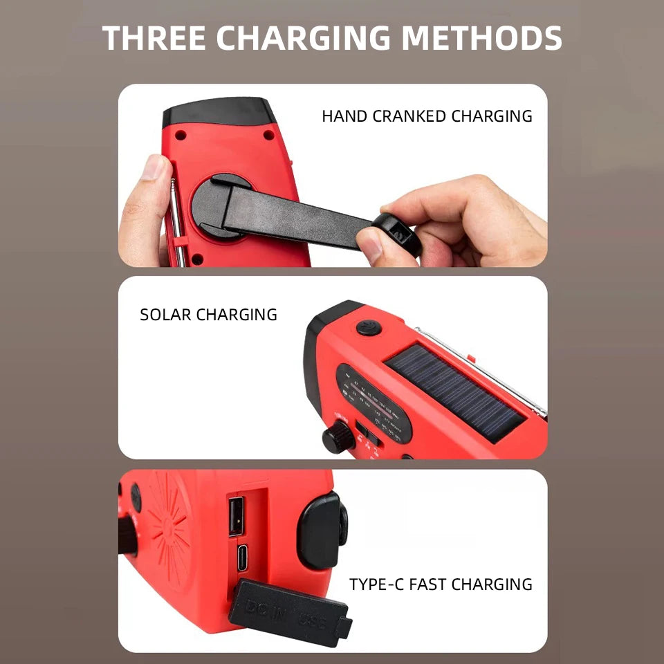 Power Generator Radio Solar Flashlight Outdoor Combat Disaster Prevention FM AM WB NOAA Power Bank
