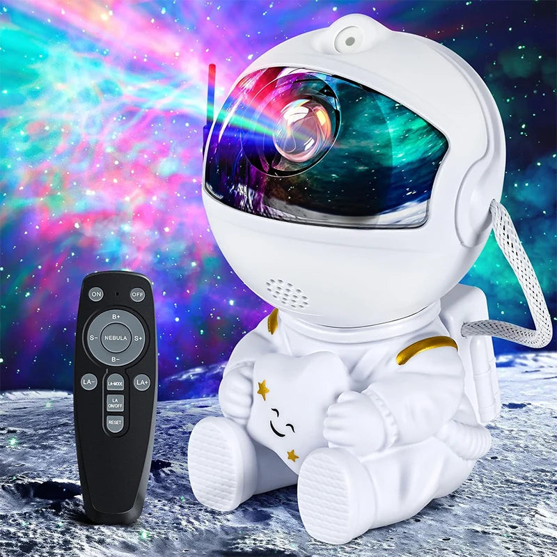 Astronaut Galaxy Projector Night Light White Holding Star,