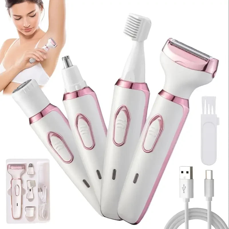 4-in-1 Painless Razor for Women] 4-in-1 Rechargeable Electric Razor for Women
