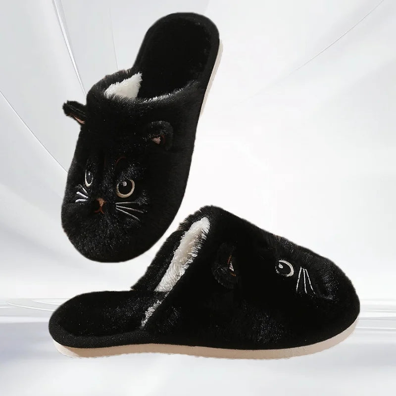 2025 Women Cute Cat Fluffy Furry Home Slippers Couples Indoor