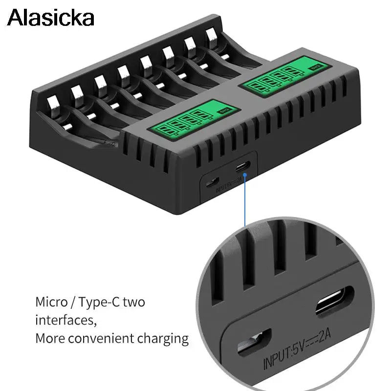 LCD Display with 8 Slot Smart Battery Charger for AA/AAA