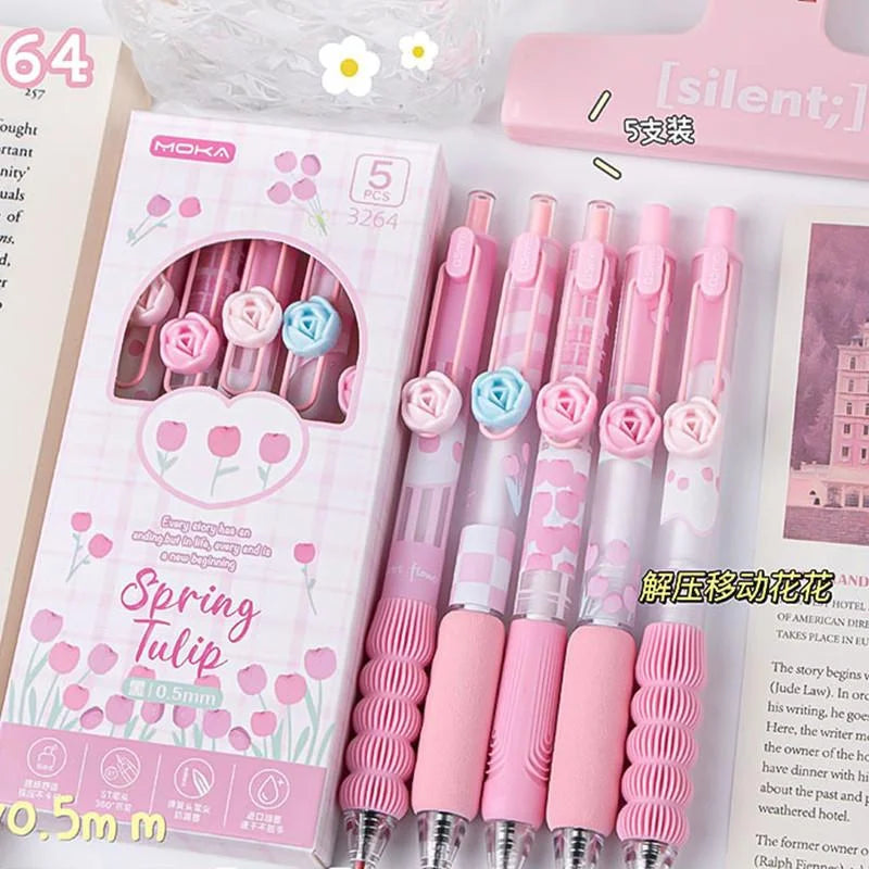 5Pcs Creative Rose Series 0.5mm Gel Pen