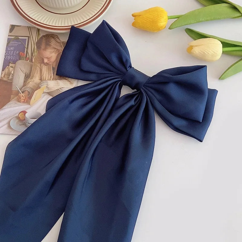 Solid Color Bow Ribbon Hair Clip New Women Large Bowknot Barrettes