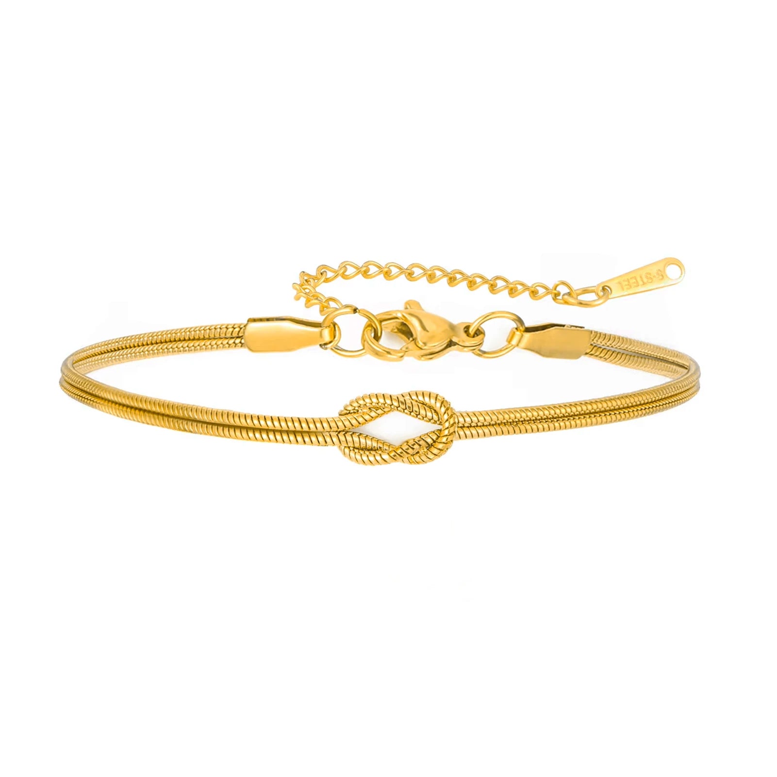 Skyrim Double Snake Chain Love Knot Bracelet Stainless Steel Gold Color Adjustable Bracelets Women Men Couple Minimalist Jewelry