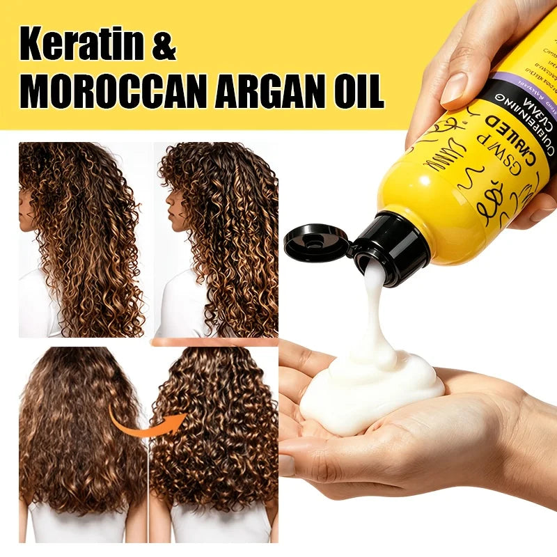 GSWP Argan Oil Curl Cream. Tames frizz and smooths curly hair.