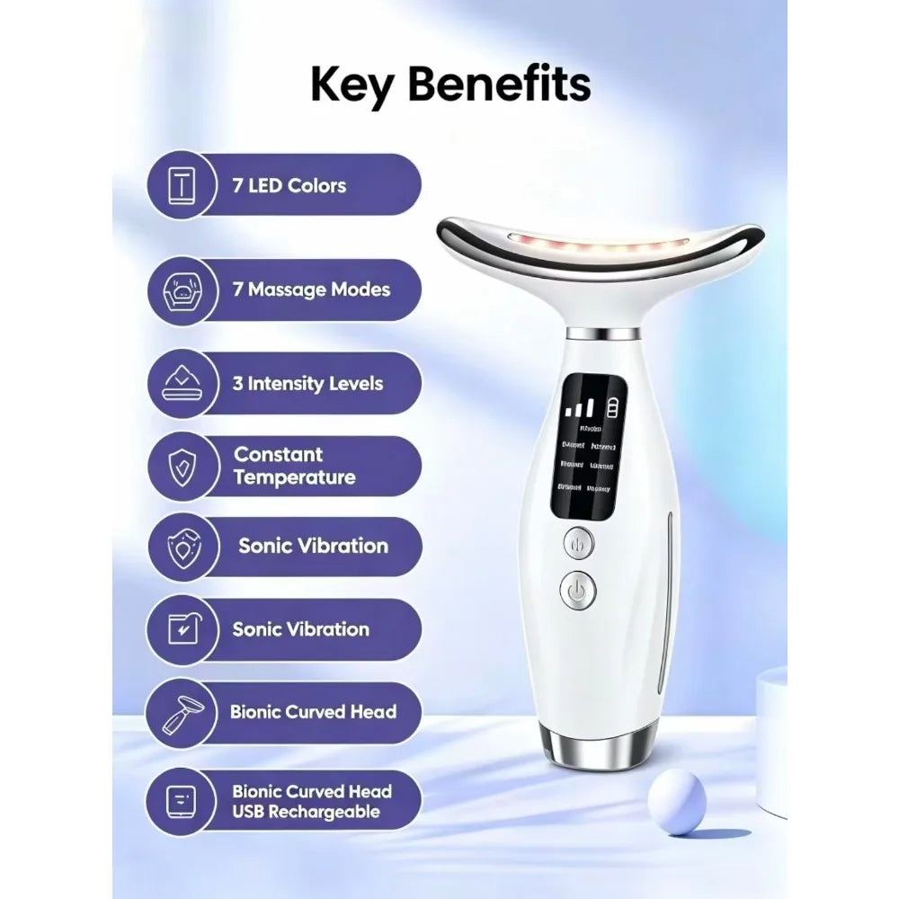 LED Face Neck Massager 7 Colors Light Therapy Skin Tightening