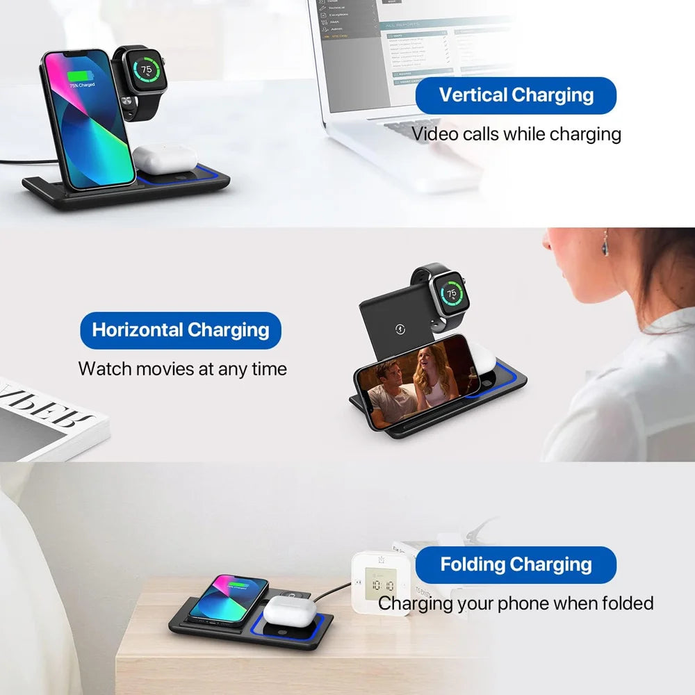 3 in 1 Magnetic Wireless Charger Stand, Fast Charging Station