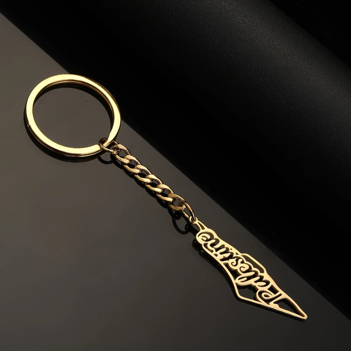 Stainless Steel Palestine in Arabic Map With Flag Keychain Jewelry