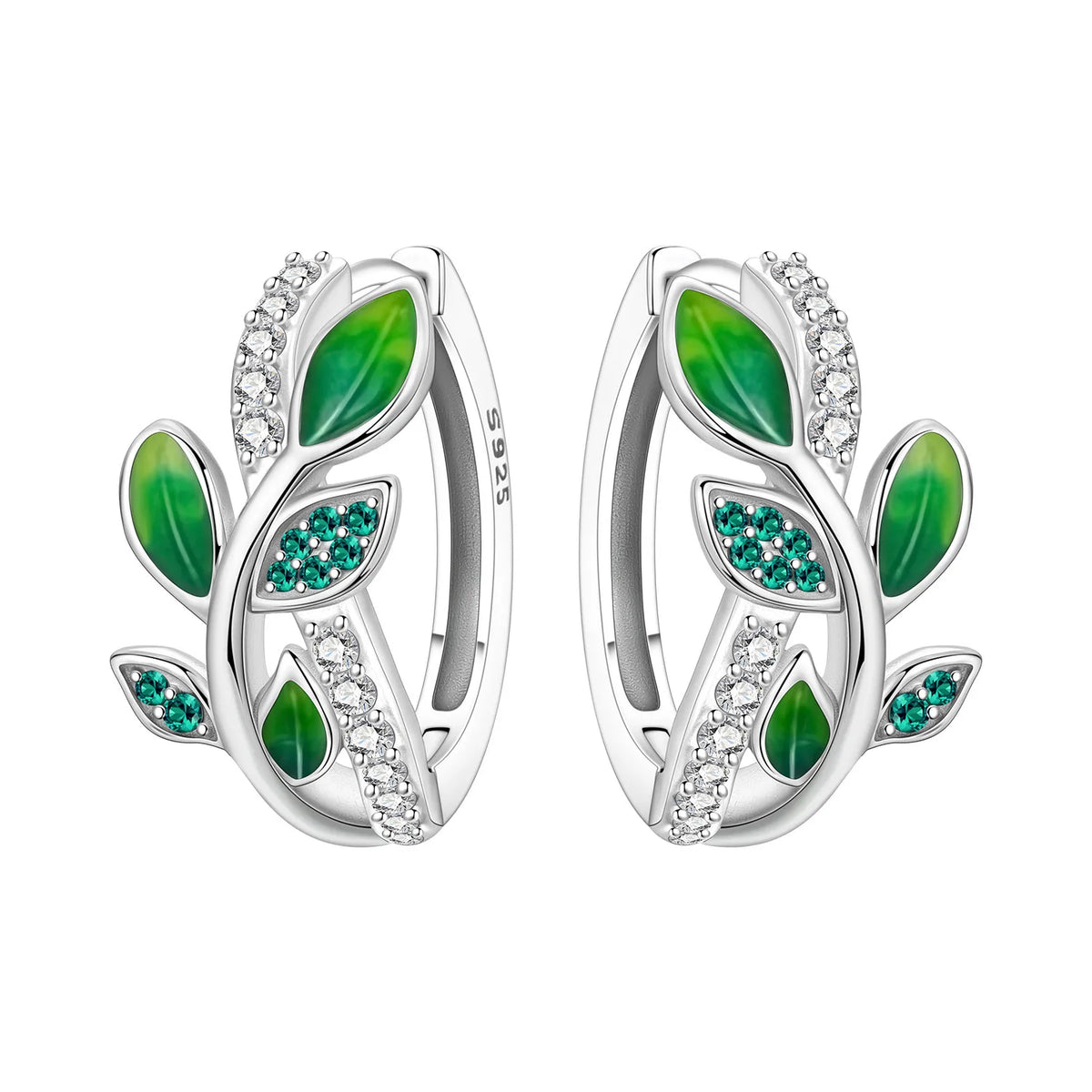 S925 Sterling Silver Leaf Hoop Earrings, Natural Plant Design