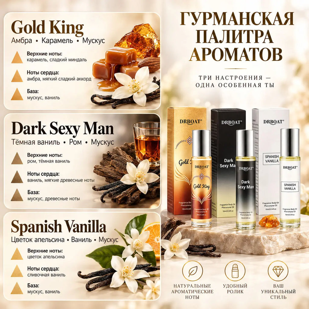 Men Roll On Pheromone Perfume Oil 3 Gourmand Scents Vanilla Amber
