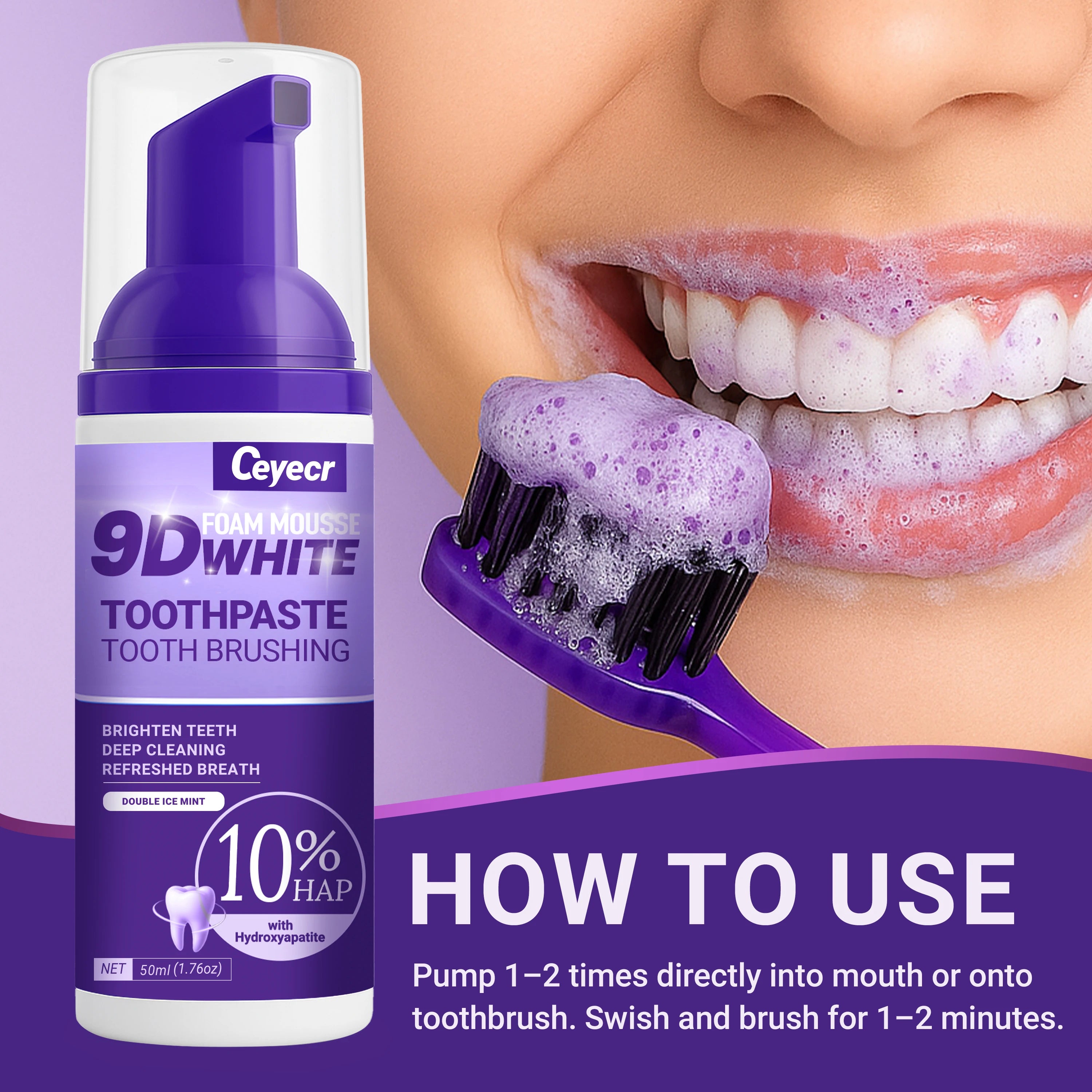 9D white Mousse Toothpaste Teeth Whitening Removing Yellow Teeth Cleaning Tooth Stain Oral Fresh Tooth Care Product