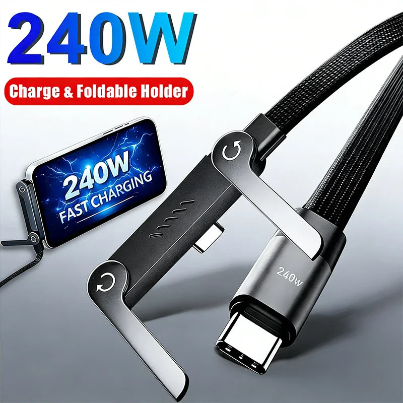 240W 2 in 1 USB To Type-C Cable Foldable Bracket Data Cable Type C Fast Charging Desk Holder