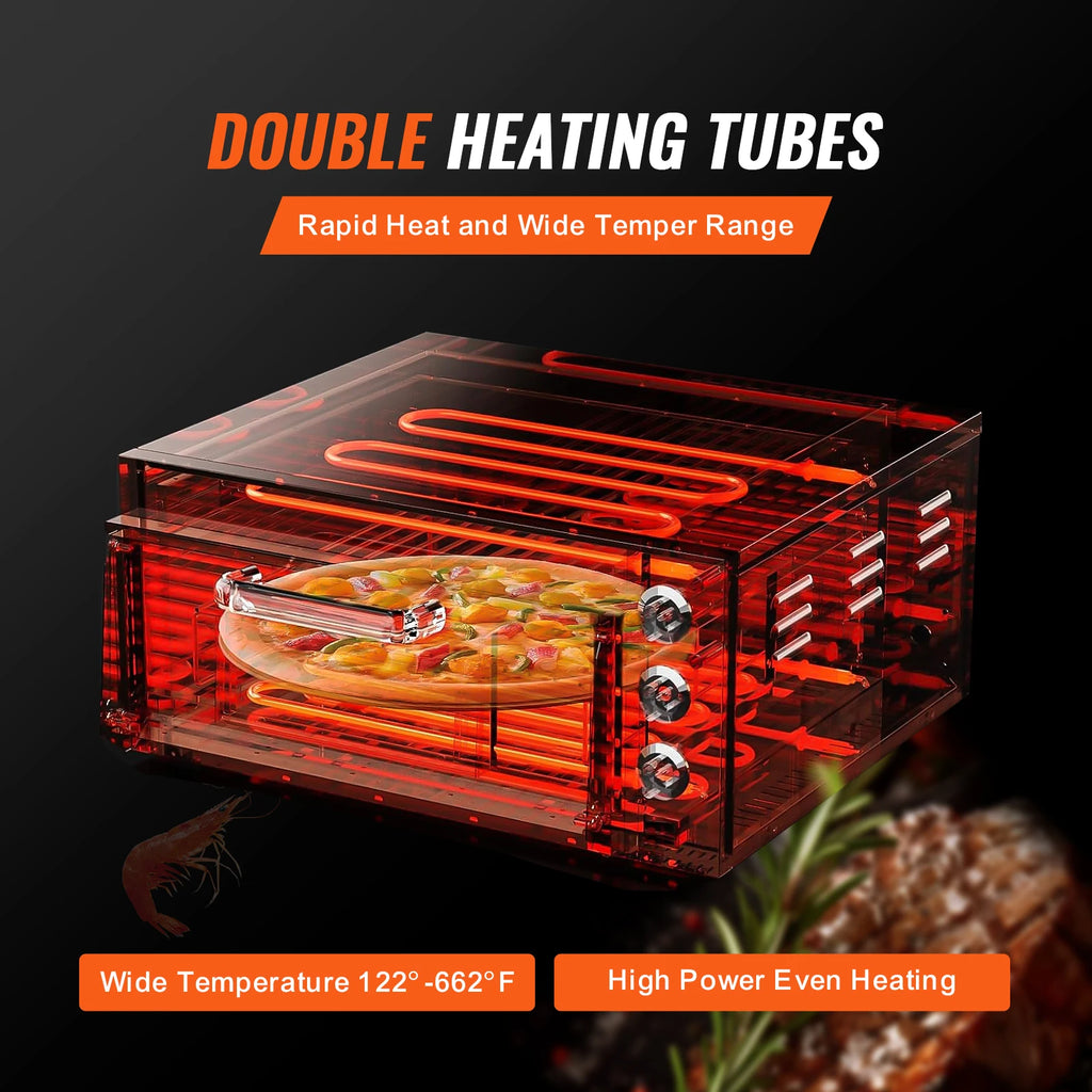 SucceBuy Commercial Pizza Oven Countertop Stainless Steel Electric Pizza Oven with Stone and Handle Indoor Pizza Maker for Home