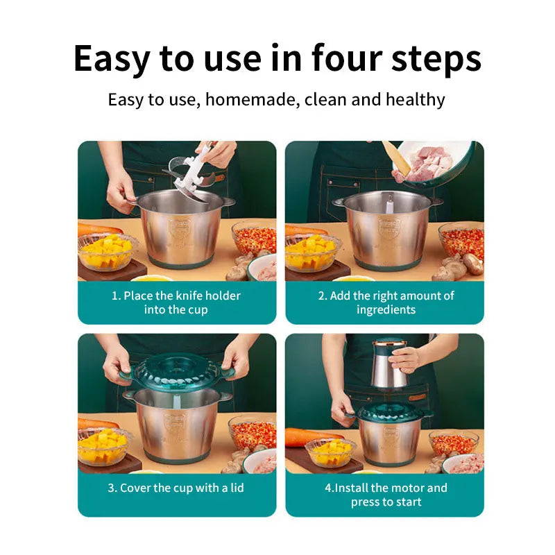 2L Electric Meat grain Food Processor Chopper Stainless Steel Kitchen Machines vegtable Chopper Slicer Machine Home Grinder