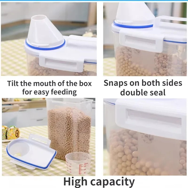 4PCS 2.5L Rice Storage Bucket with Measuring Cup Sealed Moisture-Proof Pet Food Storage Container for Storing Grains Flour Rice