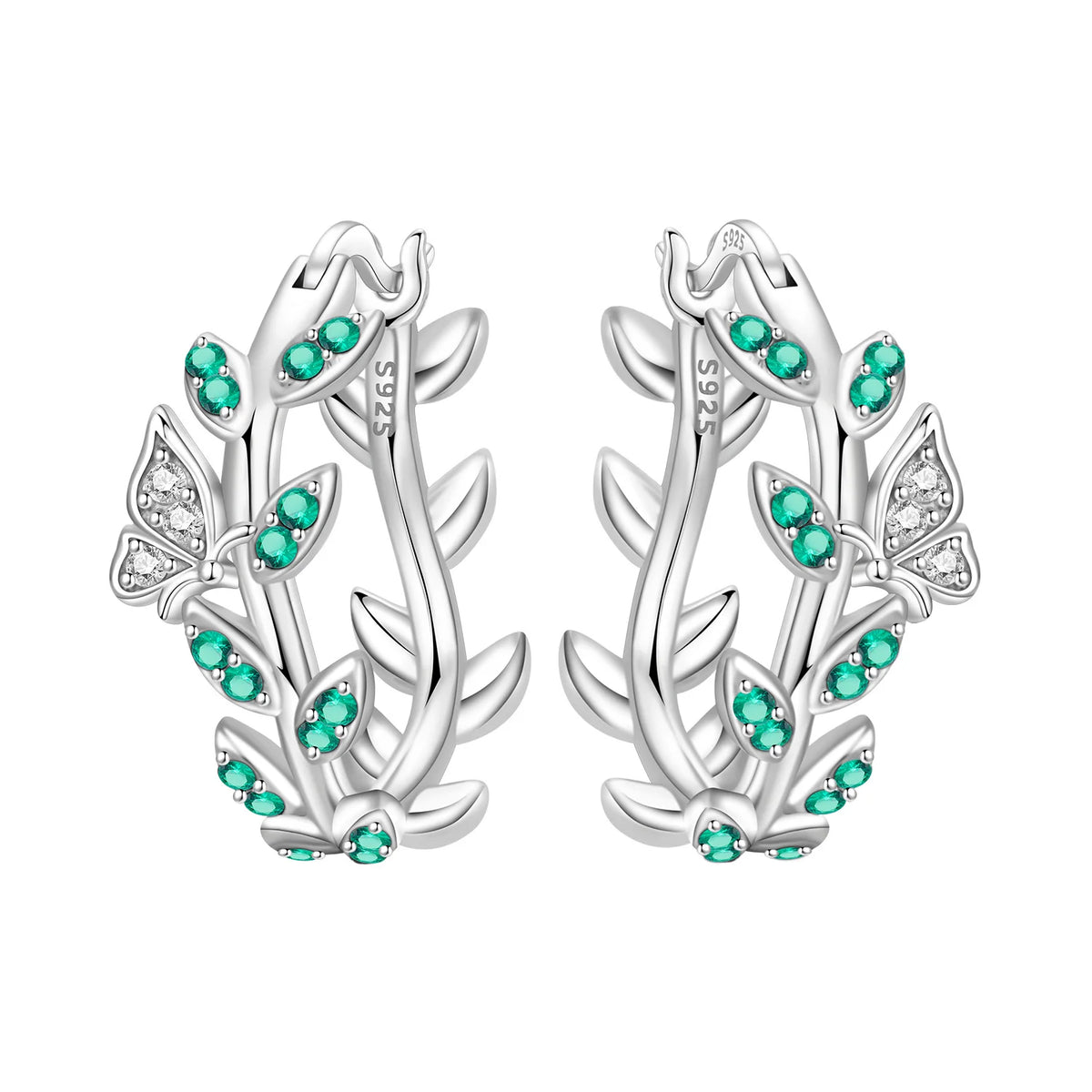 S925 Sterling Silver Leaf Hoop Earrings, Natural Plant Design
